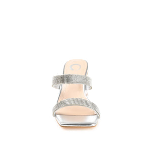 SHANDEE STRAPPY BLOCK HEELS IN FOIL - Silver