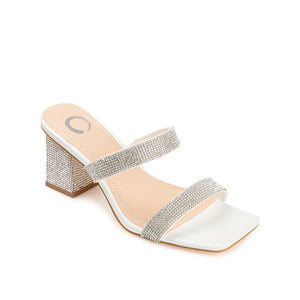 SHANDEE STRAPPY BLOCK HEELS IN FOIL - White