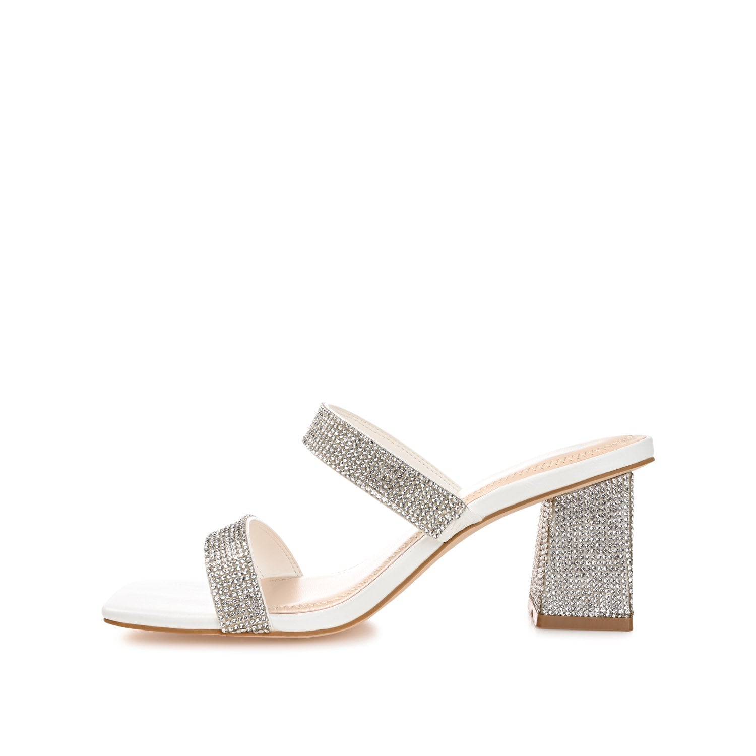 SHANDEE STRAPPY BLOCK HEELS IN FOIL - White