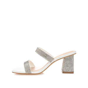 SHANDEE STRAPPY BLOCK HEELS IN FOIL - White
