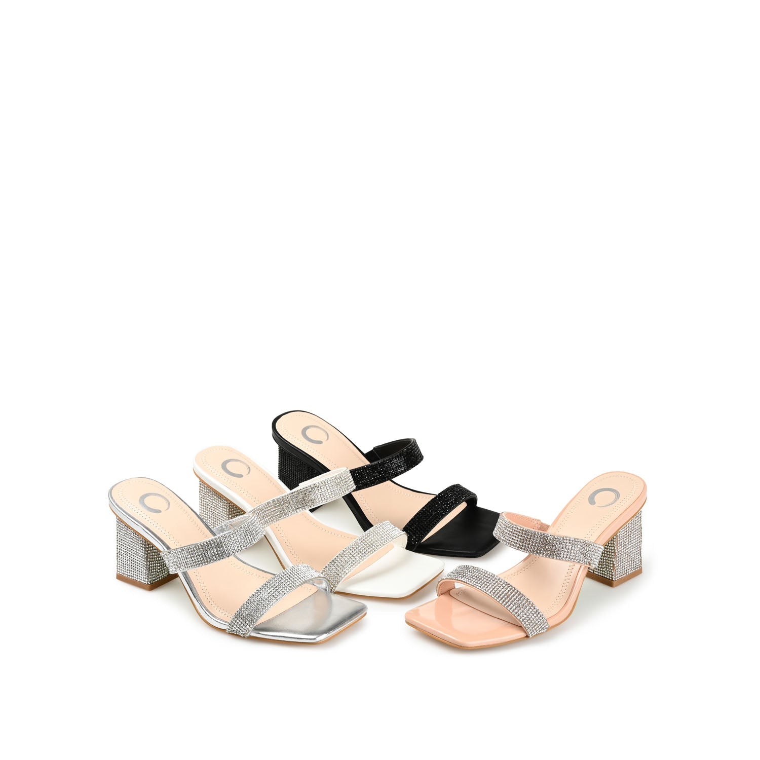 SHANDEE STRAPPY BLOCK HEELS IN FOIL - Silver