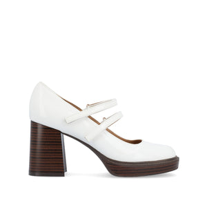 SHASTA MARY JANE PUMP HEELS IN PATENT - White