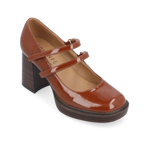 SHASTA MARY JANE PUMP HEELS IN PATENT - Cognac