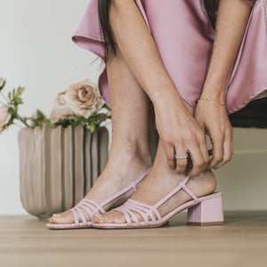 SHAYANA STRAPPY HEELS IN VEGAN LEATHER IN WIDE - Rose Gold