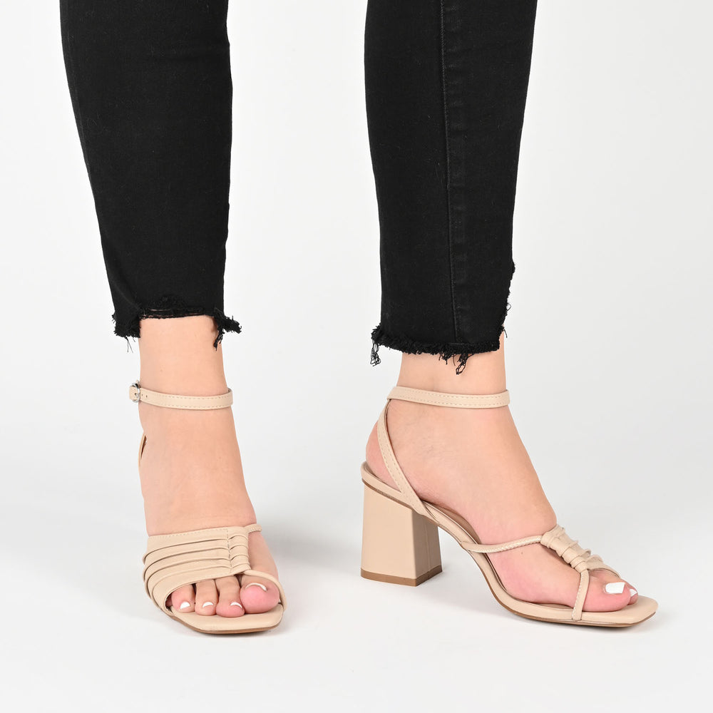 SHILLO STRAPPY BLOCK HEELS IN FAUX LEATHER