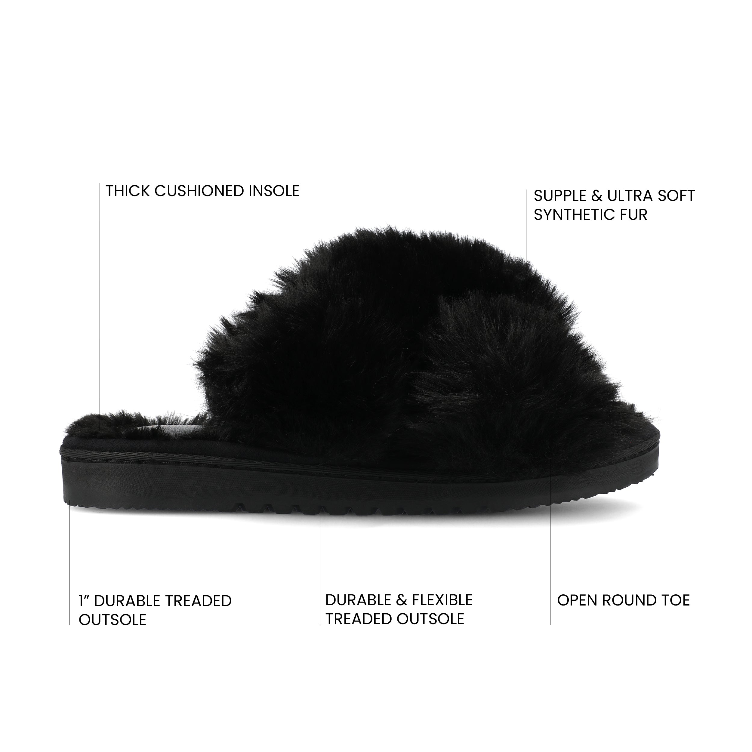 SKYLAH SLIPPERS IN FAUX FUR - Black Faux Fur