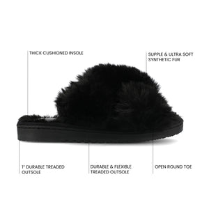 SKYLAH SLIPPERS IN FAUX FUR - Black Faux Fur