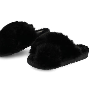 SKYLAH SLIPPERS IN FAUX FUR - Black Faux Fur