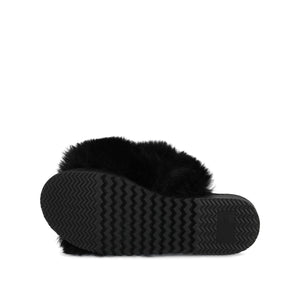 SKYLAH SLIPPERS IN FAUX FUR - Black Faux Fur