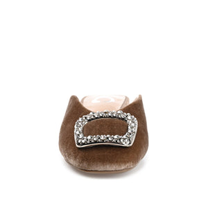 SONNIA DRESSY MULE FLATS IN VELVET - Taupe