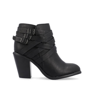 STRAP HEELED BOOTIES IN FAUX LEATHER