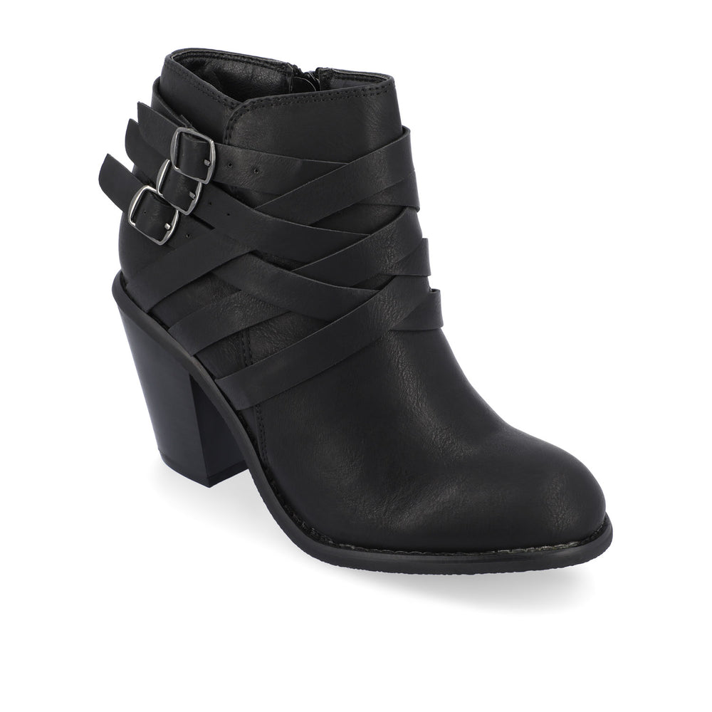 STRAP HEELED BOOTIES IN FAUX LEATHER