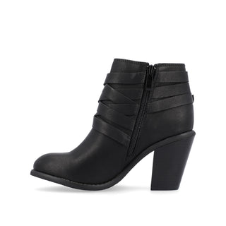 STRAP HEELED BOOTIES IN FAUX LEATHER