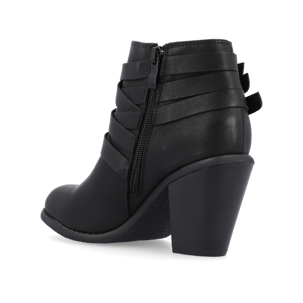 STRAP HEELED BOOTIES IN FAUX LEATHER