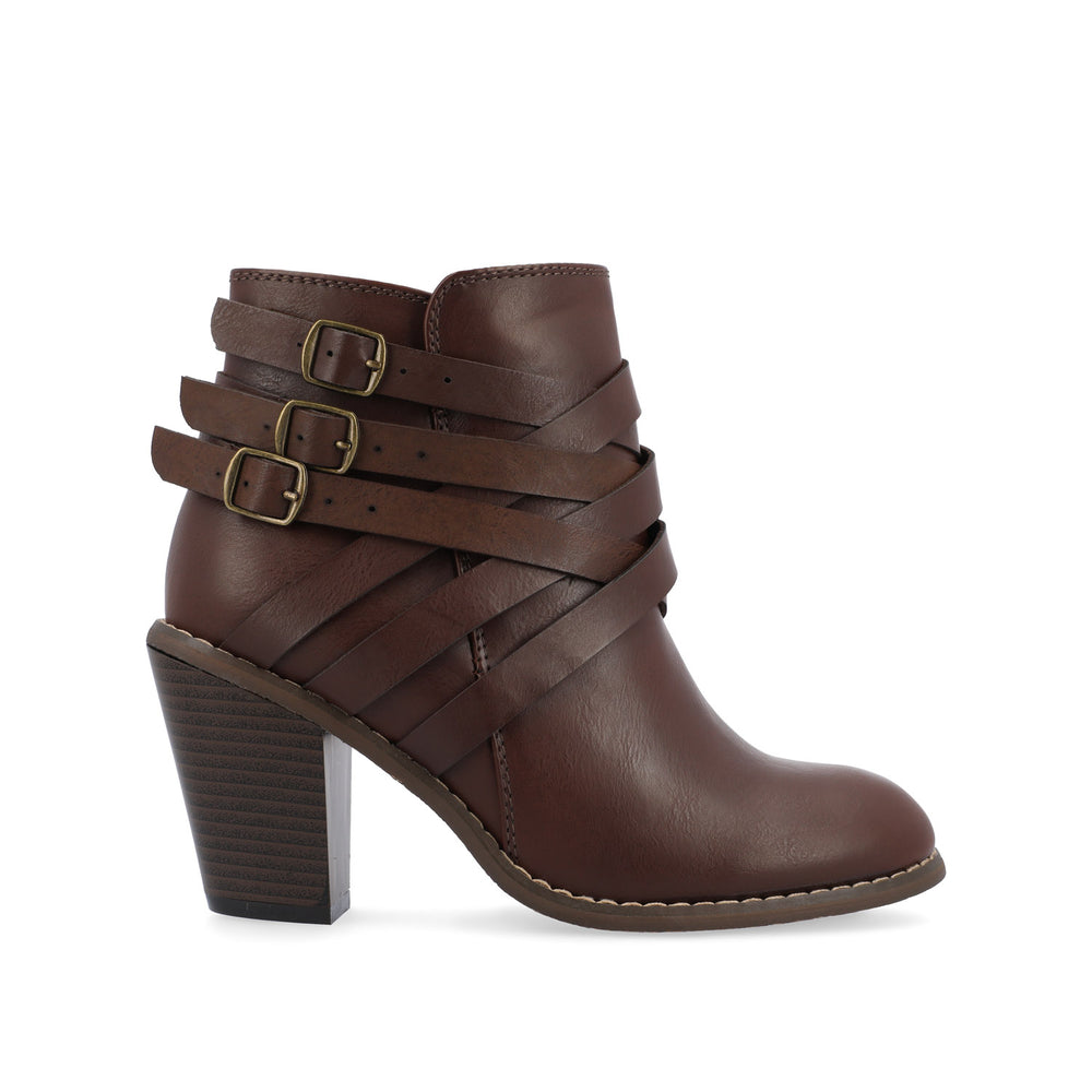 STRAP HEELED BOOTIES IN FAUX LEATHER