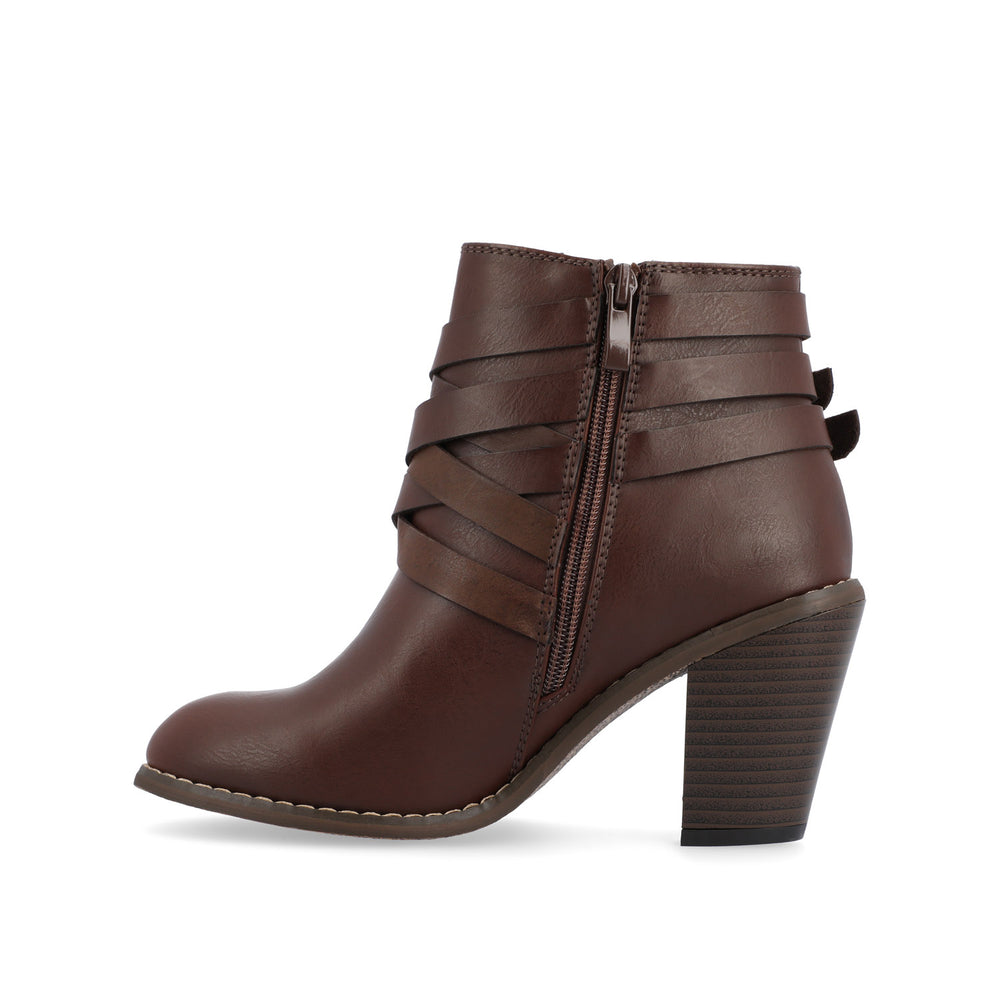 STRAP HEELED BOOTIES IN FAUX LEATHER