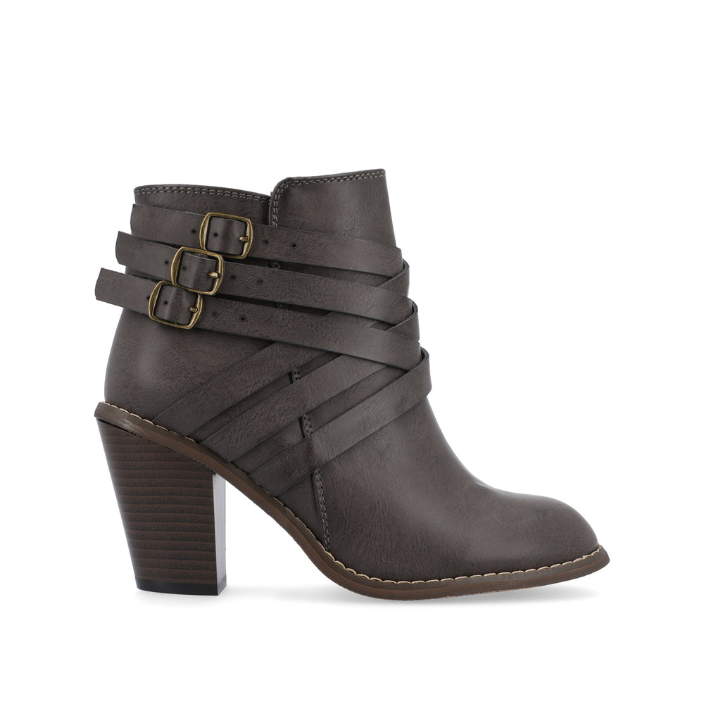 STRAP HEELED BOOTIES IN FAUX LEATHER