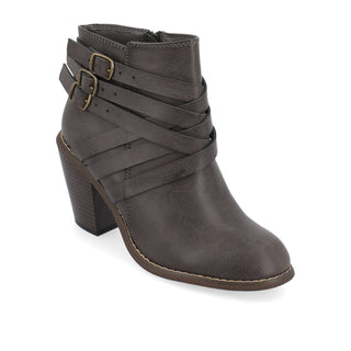 STRAP HEELED BOOTIES IN FAUX LEATHER