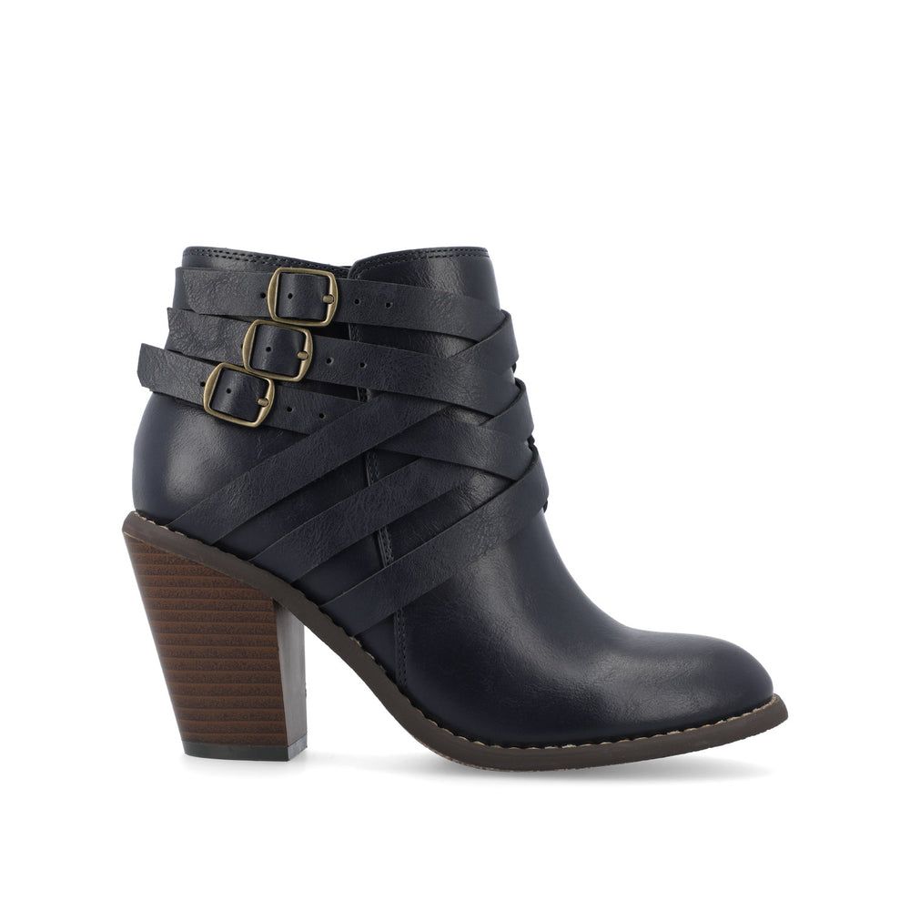 STRAP HEELED BOOTIES IN FAUX LEATHER