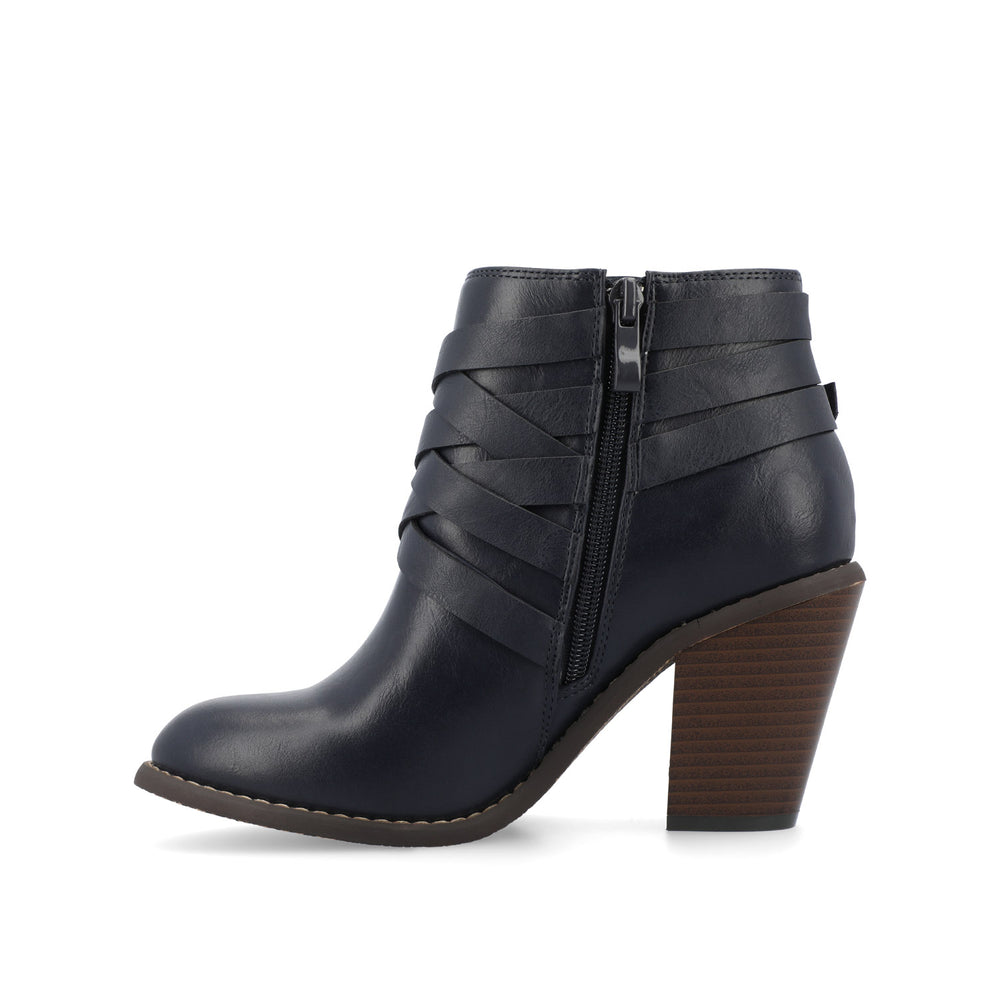 STRAP HEELED BOOTIES IN FAUX LEATHER