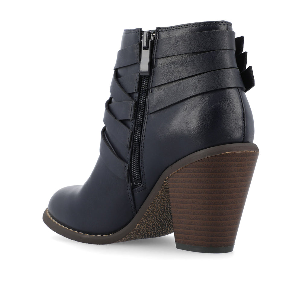 STRAP HEELED BOOTIES IN FAUX LEATHER