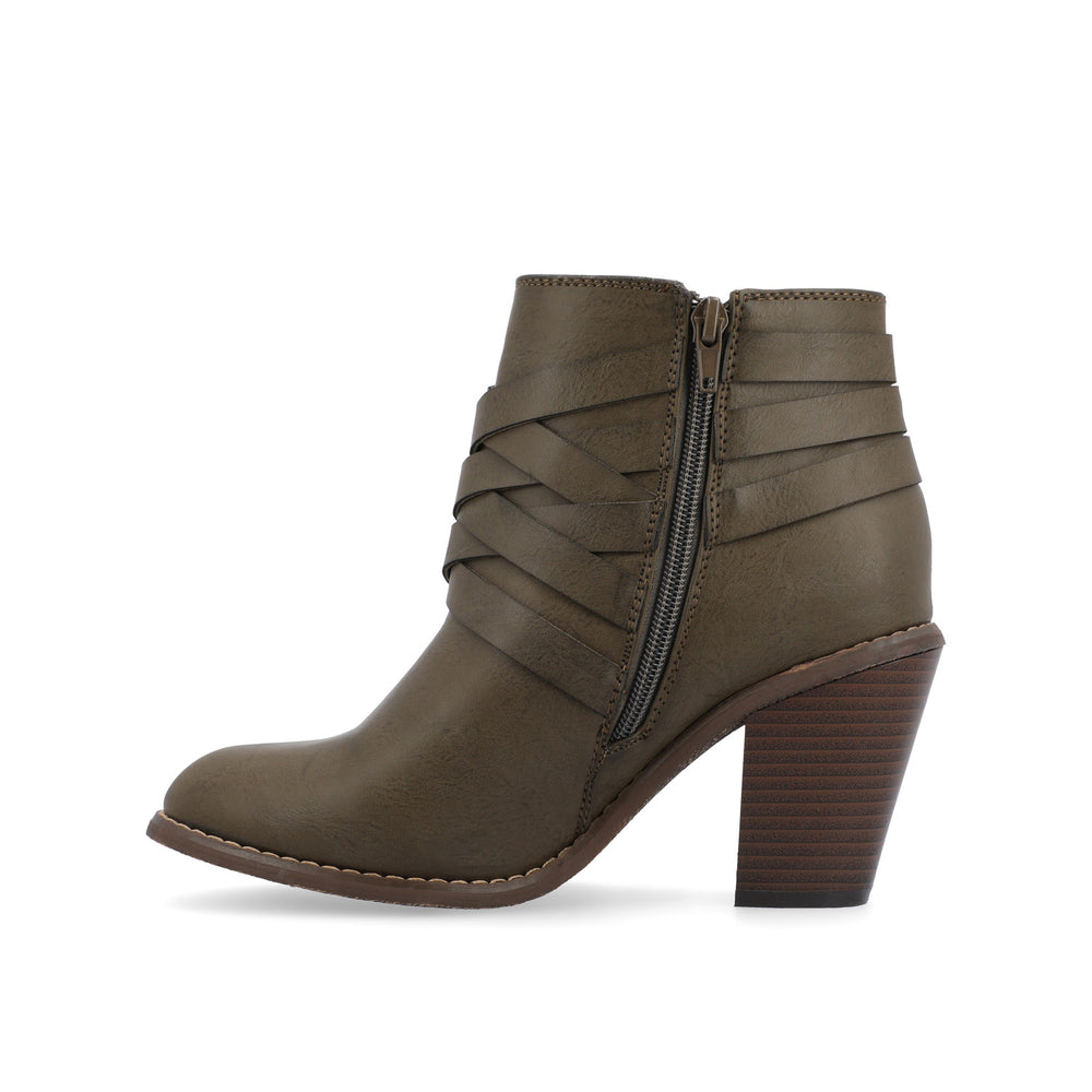 STRAP HEELED BOOTIES IN FAUX LEATHER