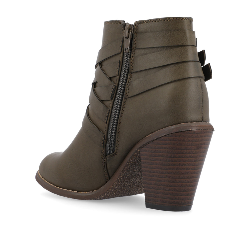 STRAP HEELED BOOTIES IN FAUX LEATHER