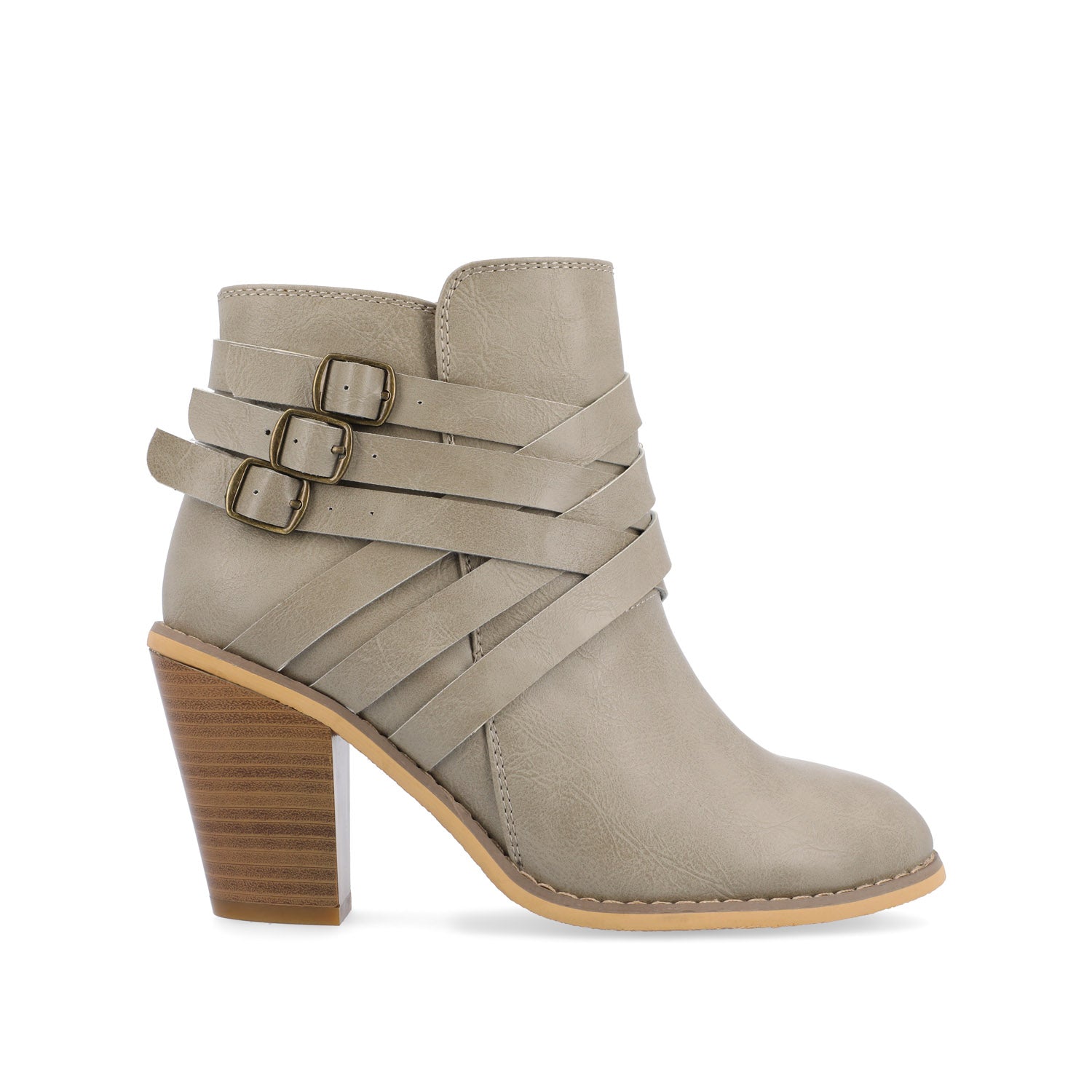 STRAP HEELED BOOTIES IN FAUX LEATHER