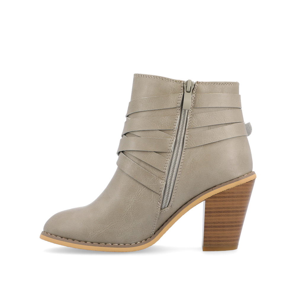 STRAP HEELED BOOTIES IN FAUX LEATHER