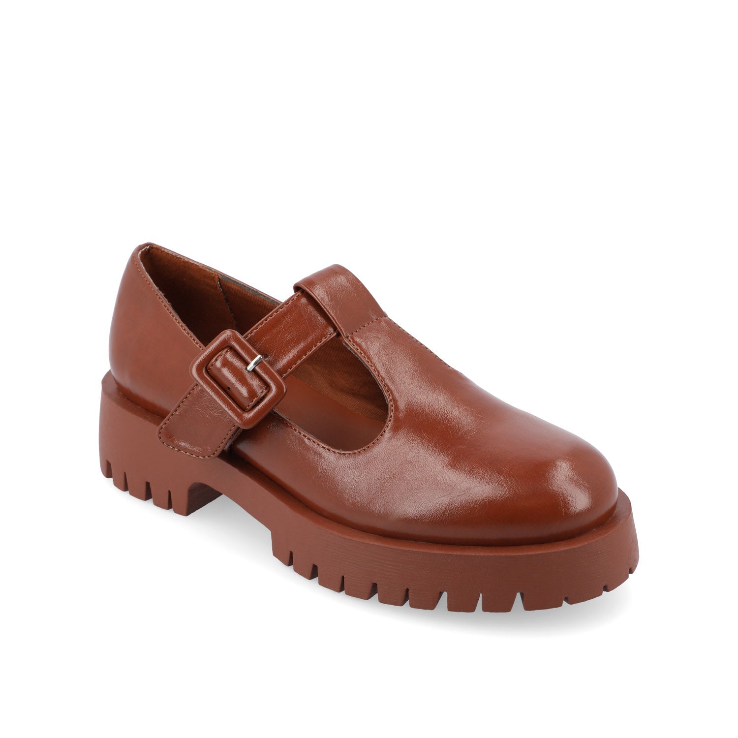 SUVI MARY JANE FLATS IN VEGAN LEATHER - Brown