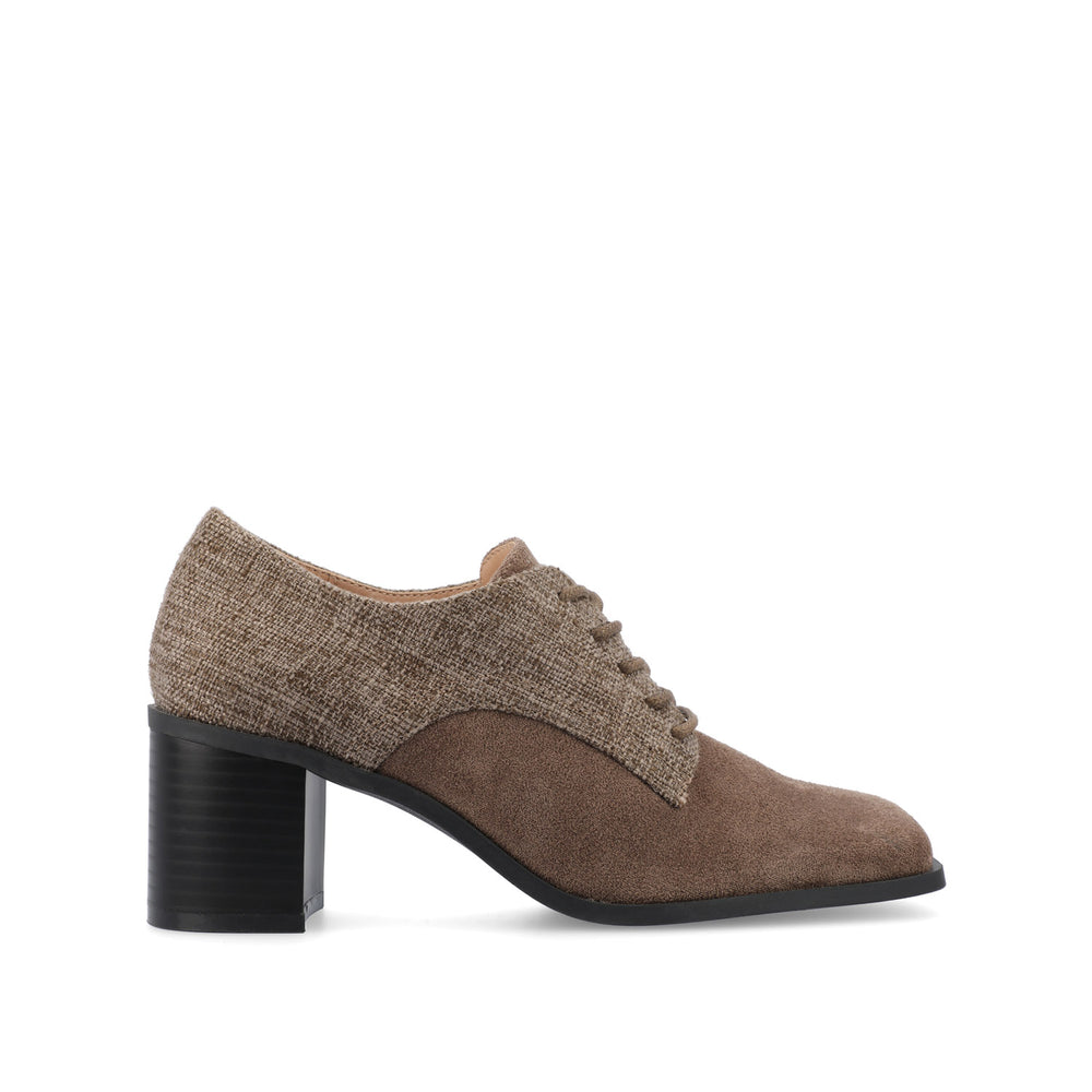 SYLVAN BLOCK HEEL OXFORD LOAFERS IN LINEN