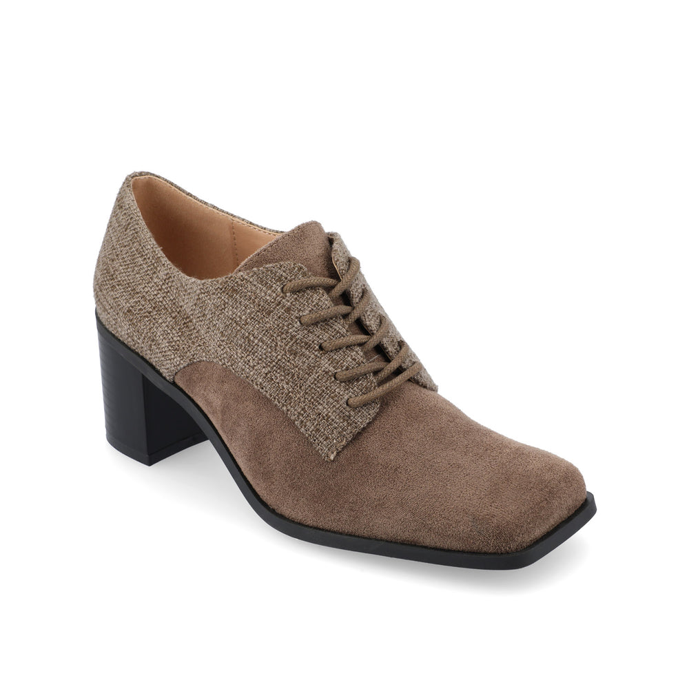 SYLVAN BLOCK HEEL OXFORD LOAFERS IN LINEN