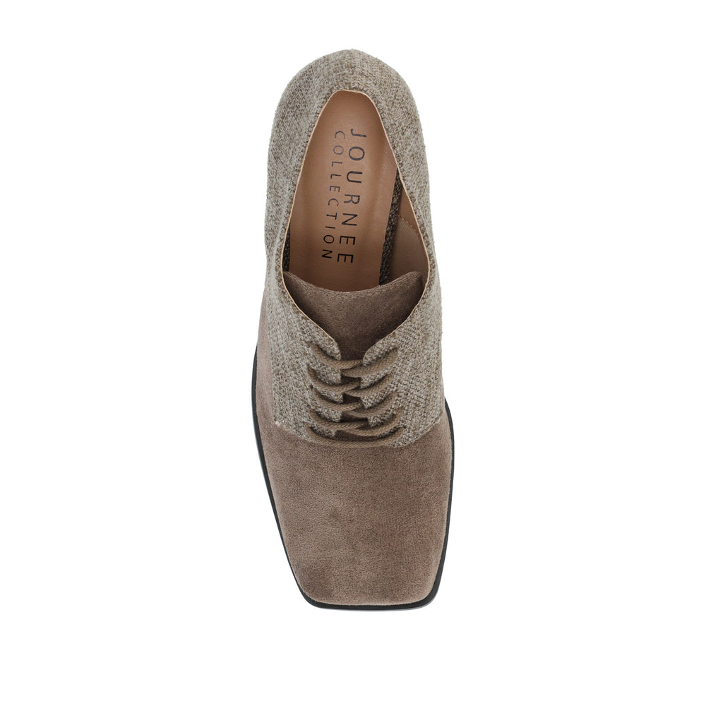 SYLVAN BLOCK HEEL OXFORD LOAFERS IN LINEN