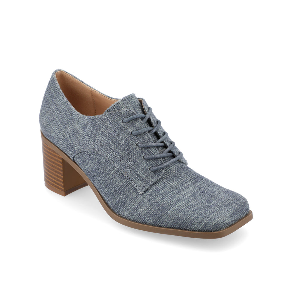 SYLVAN BLOCK HEEL OXFORD LOAFERS IN LINEN