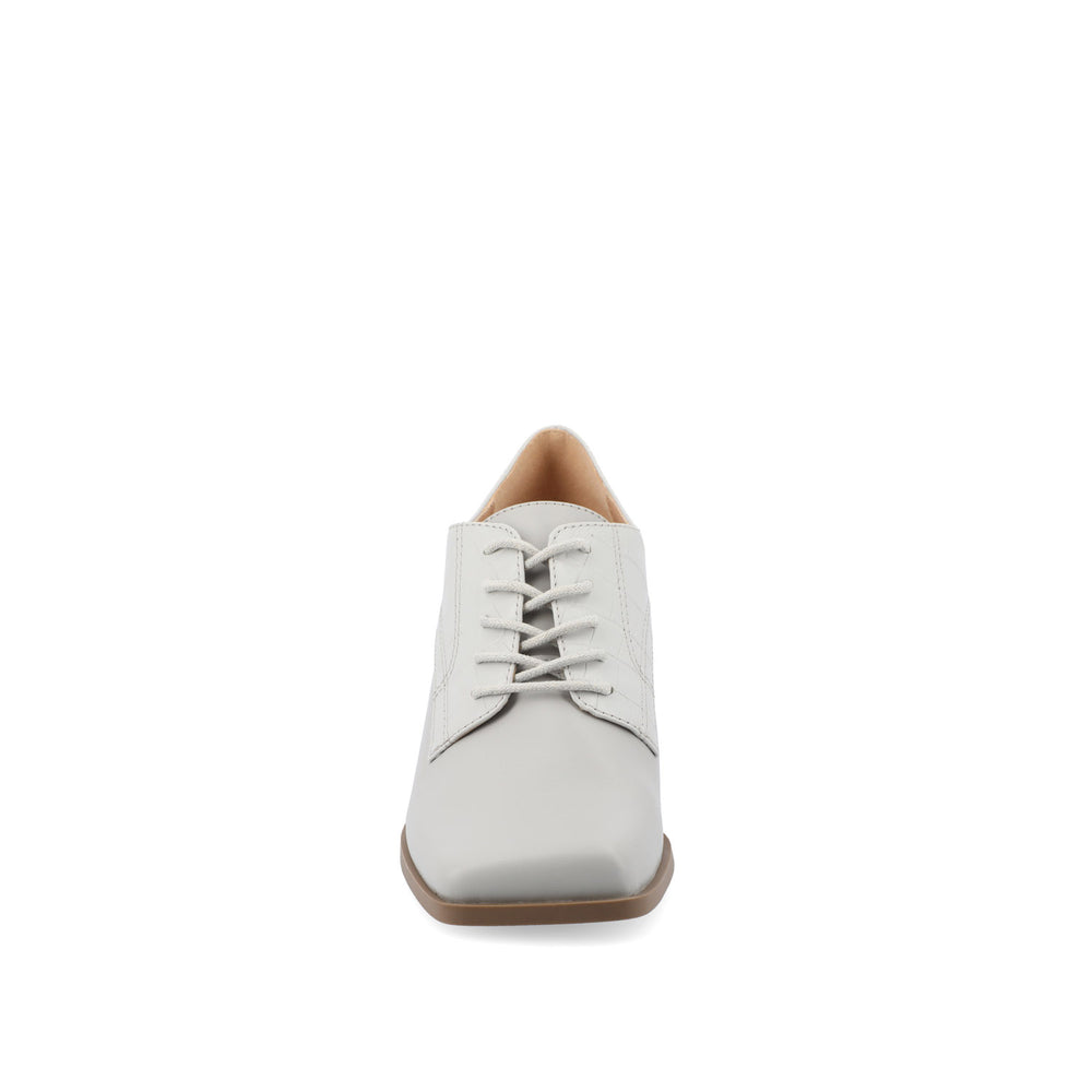 SYLVAN BLOCK HEEL OXFORD LOAFERS IN LINEN