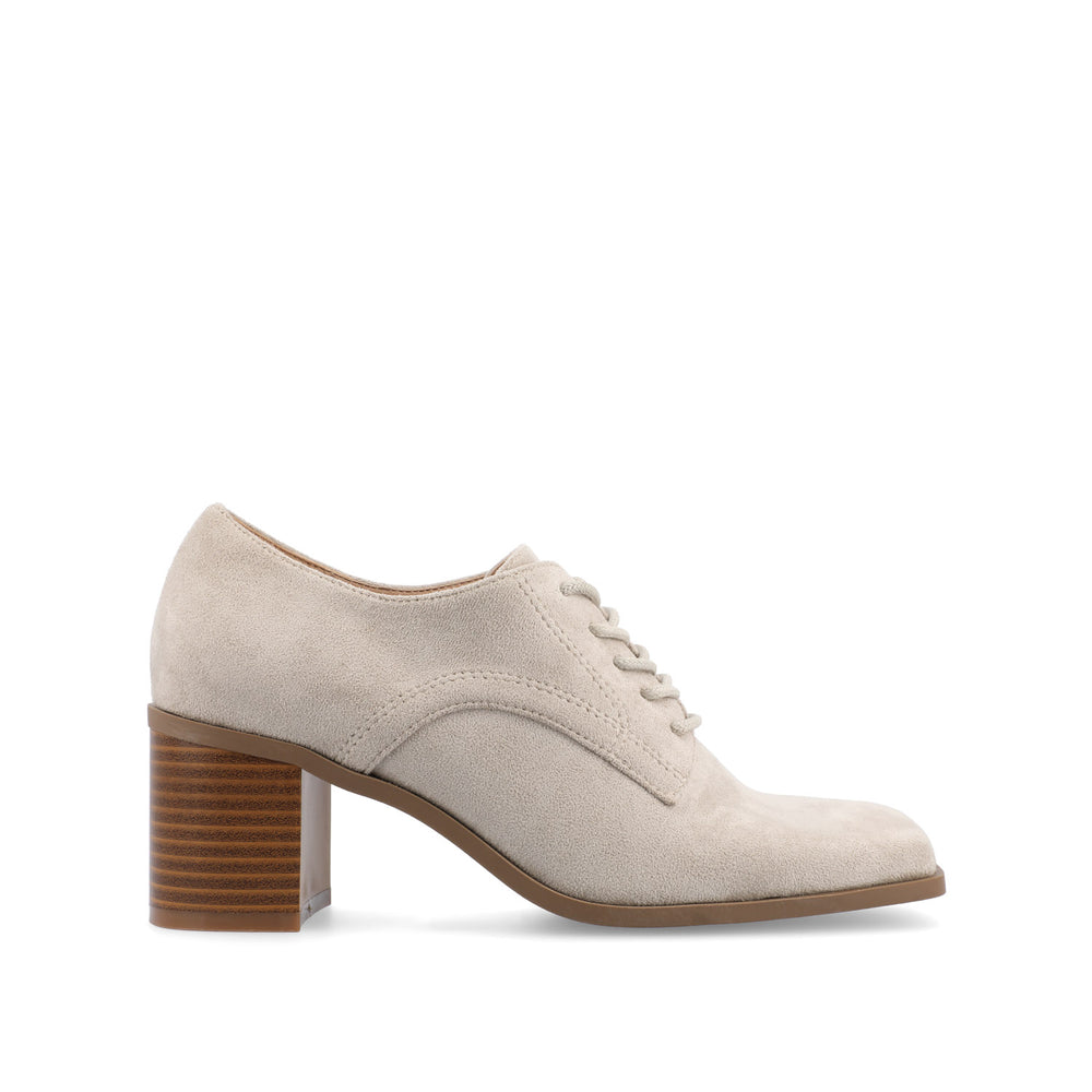 SYLVAN BLOCK HEEL OXFORD LOAFERS IN LINEN