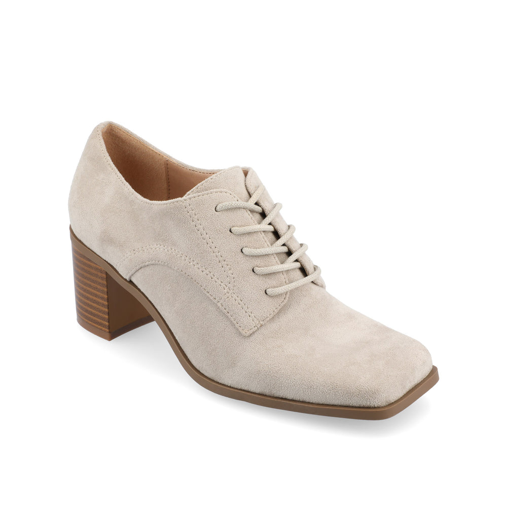 SYLVAN BLOCK HEEL OXFORD LOAFERS IN LINEN