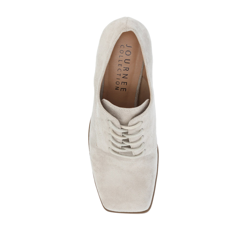 SYLVAN BLOCK HEEL OXFORD LOAFERS IN LINEN