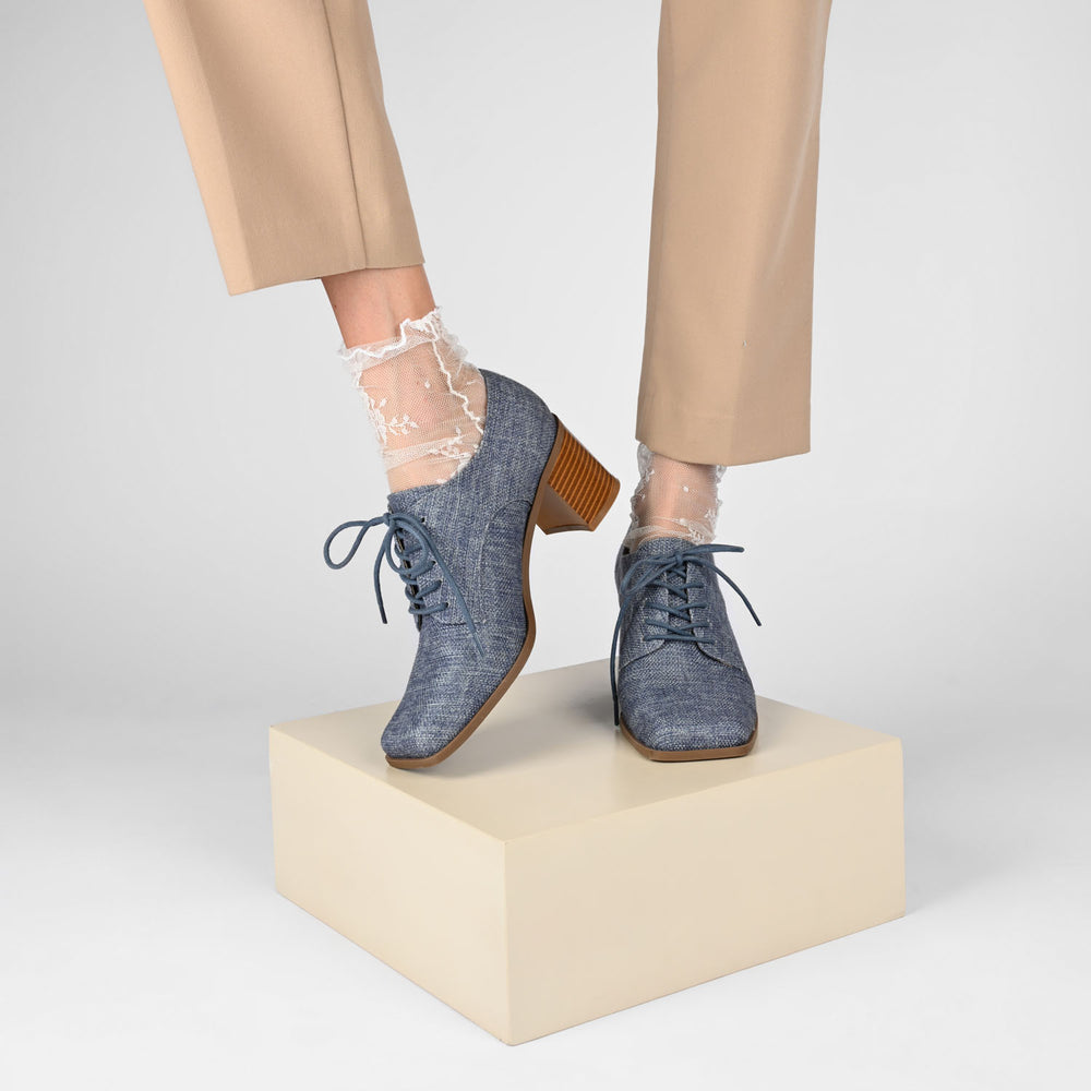 SYLVAN BLOCK HEEL OXFORD LOAFERS IN LINEN