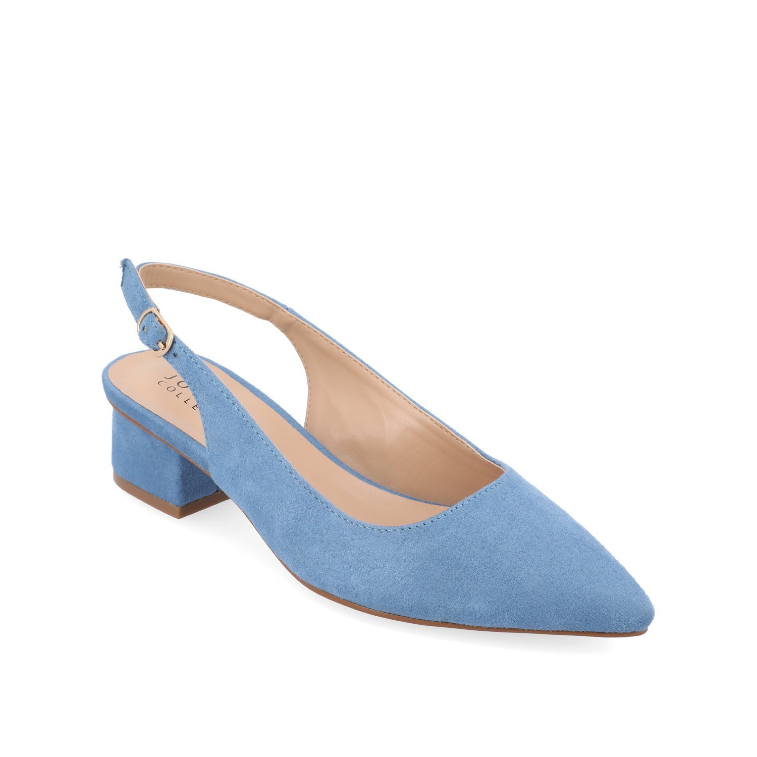 SYLVIA LOW BLOCK PUMP HEELS IN FAUX SUEDE - Blue