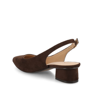 SYLVIA LOW BLOCK PUMP HEELS IN FAUX SUEDE - Chocolate Suede