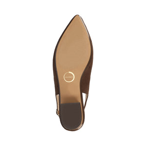 SYLVIA LOW BLOCK PUMP HEELS IN FAUX SUEDE - Chocolate Suede