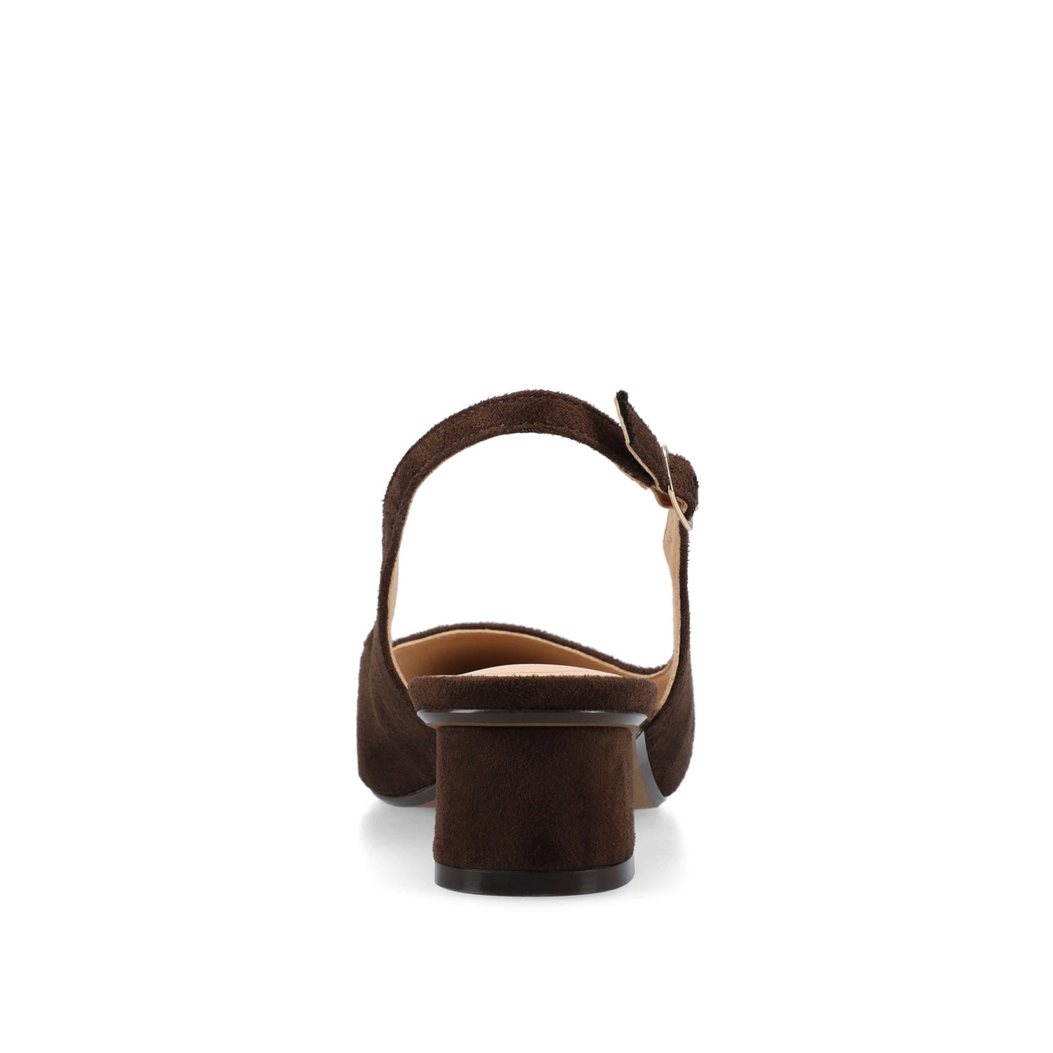 SYLVIA LOW BLOCK PUMP HEELS IN FAUX SUEDE - Chocolate Suede