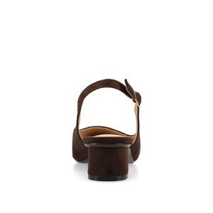 SYLVIA LOW BLOCK PUMP HEELS IN FAUX SUEDE - Chocolate Suede