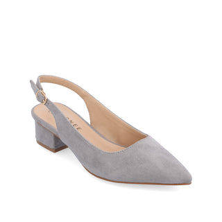 SYLVIA LOW BLOCK PUMP HEELS IN FAUX SUEDE