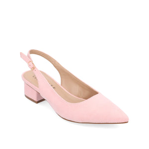 SYLVIA LOW BLOCK PUMP HEELS IN FAUX SUEDE - Pink