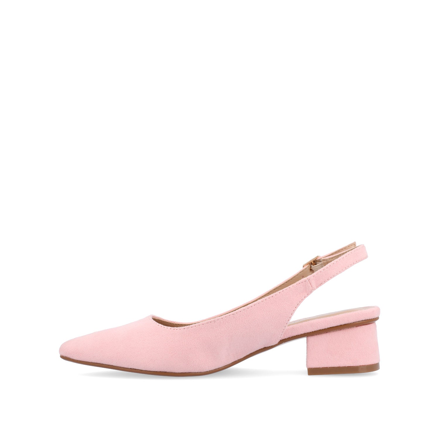 SYLVIA LOW BLOCK PUMP HEELS IN FAUX SUEDE - Pink