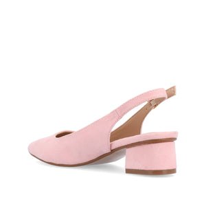 SYLVIA LOW BLOCK PUMP HEELS IN FAUX SUEDE - Pink