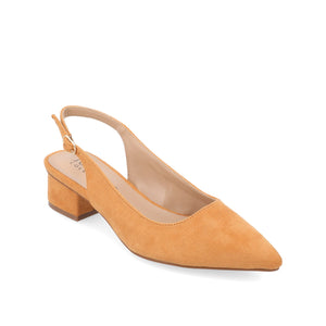SYLVIA LOW BLOCK PUMP HEELS IN FAUX SUEDE - Tan