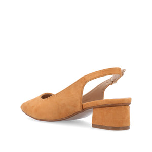 SYLVIA LOW BLOCK PUMP HEELS IN FAUX SUEDE - Tan